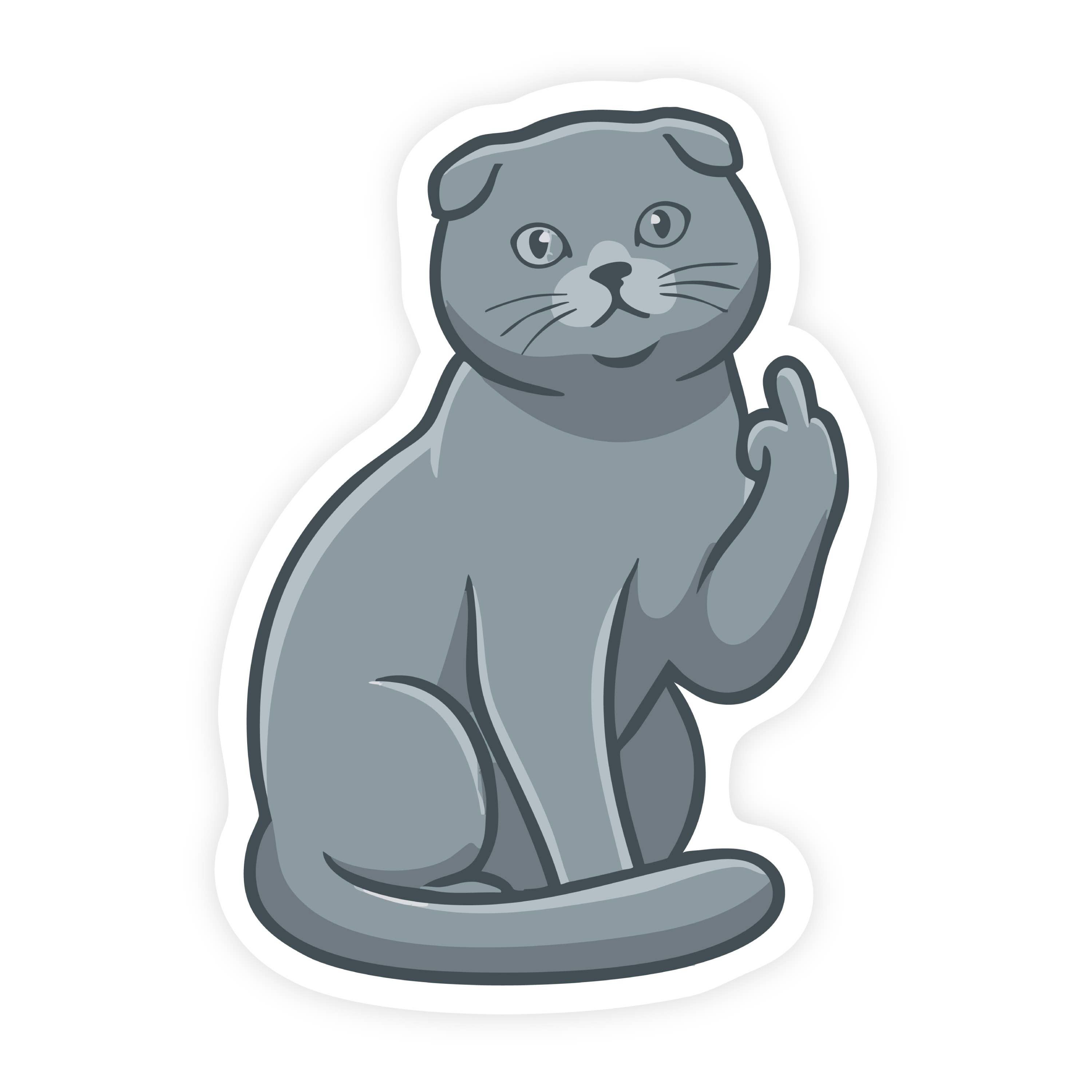 Cat Flipping Off Sassy Grey Cat Sticker