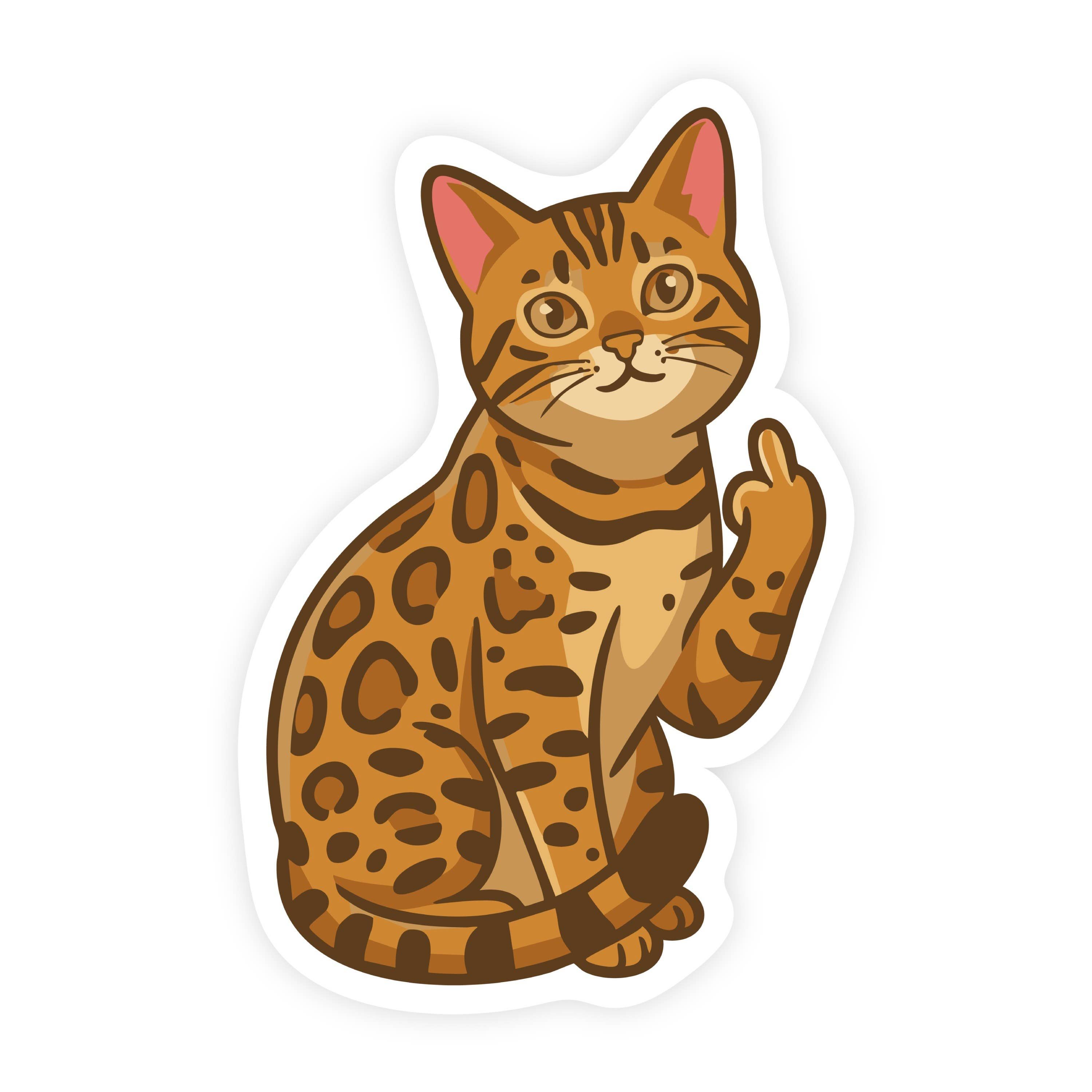 Cat Flipping Off Bengal Middle Finger Cat Sticker