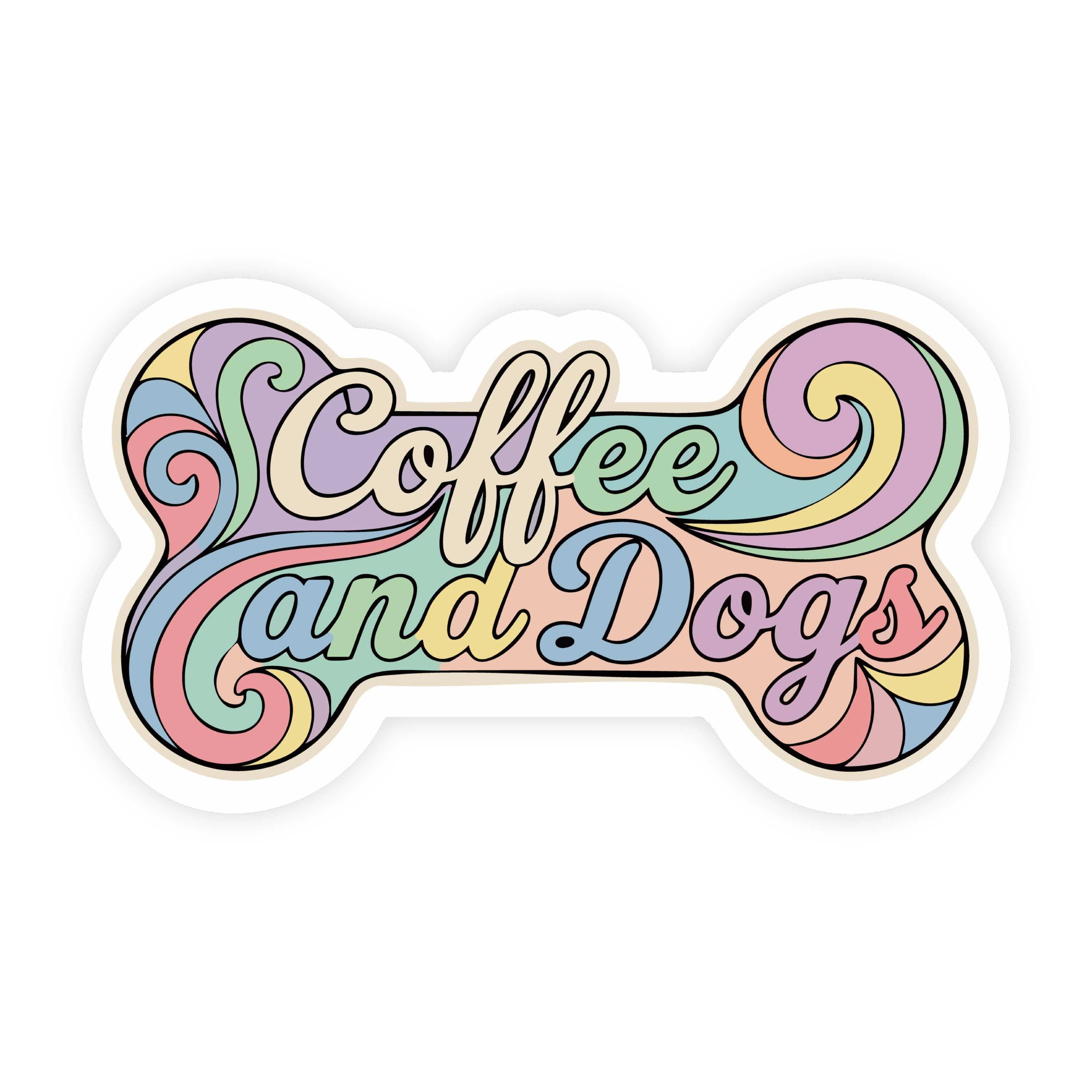 Coffee and Dogs Retro Groovy Bone Sticker