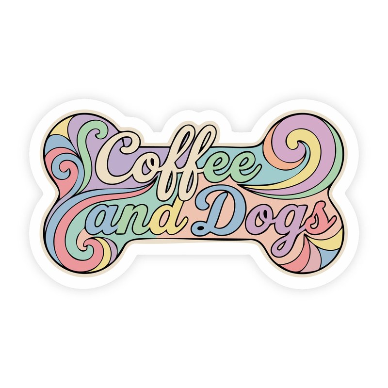 Coffee and Dogs Retro Groovy Bone Sticker