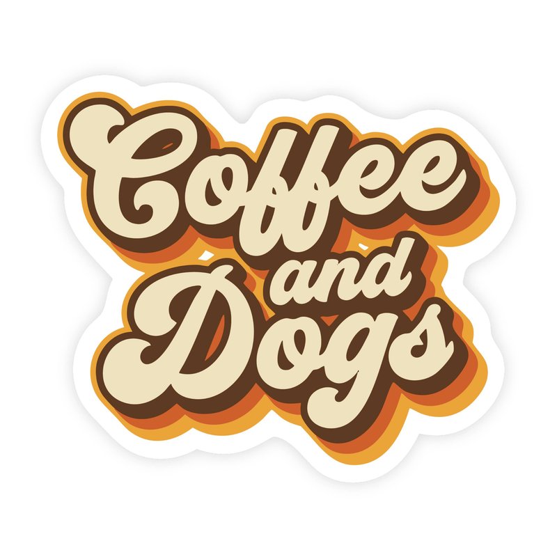 Coffee and Dogs Groovy 70s Sunset Aesthetic Sticker