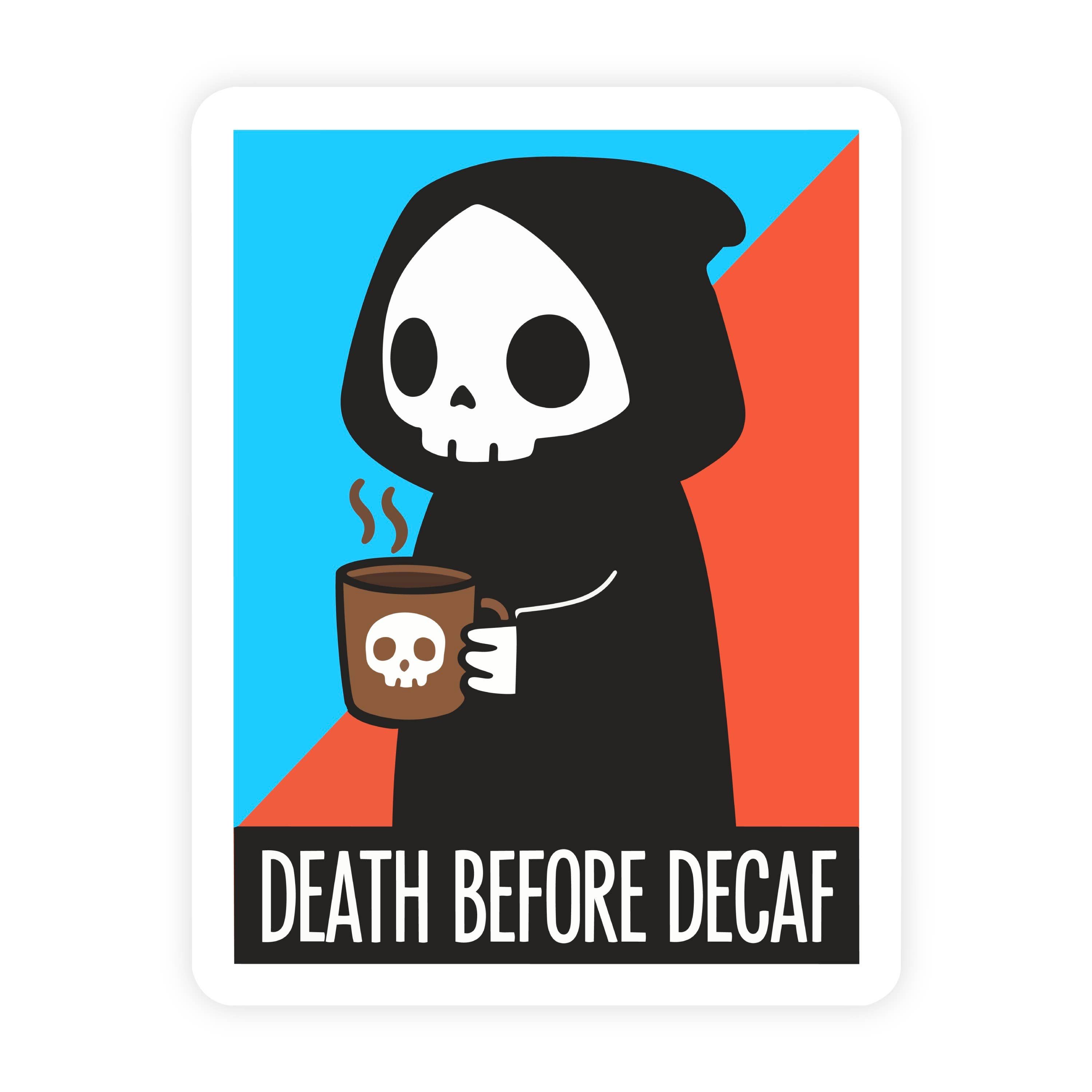 Death Before Decaf Retro Vintage Grim Reaper Sticker