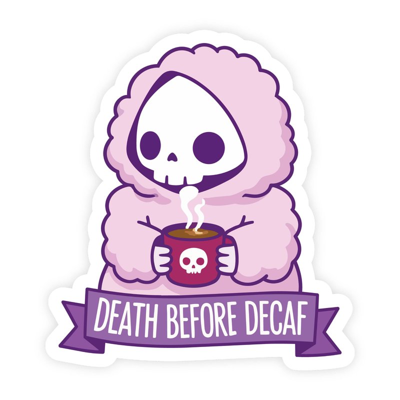 Death Before Decaf Pastel Kawaii Reaper Sticker