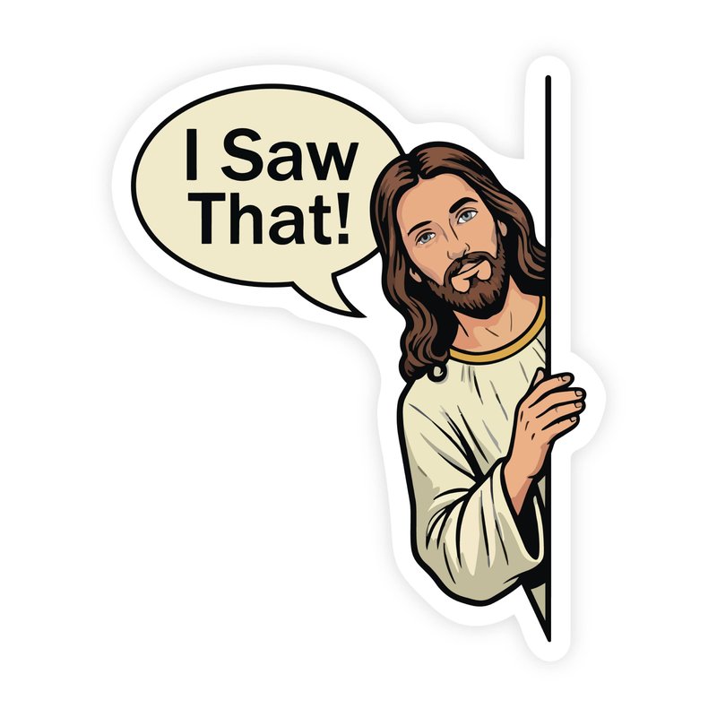 Jesus I Saw That Peeking Jesus Illustration Sticker