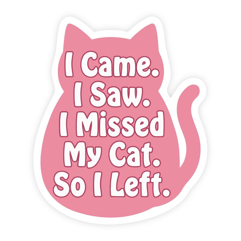 I Came I Saw I Missed My Cat I Left Pink Cat Sticker