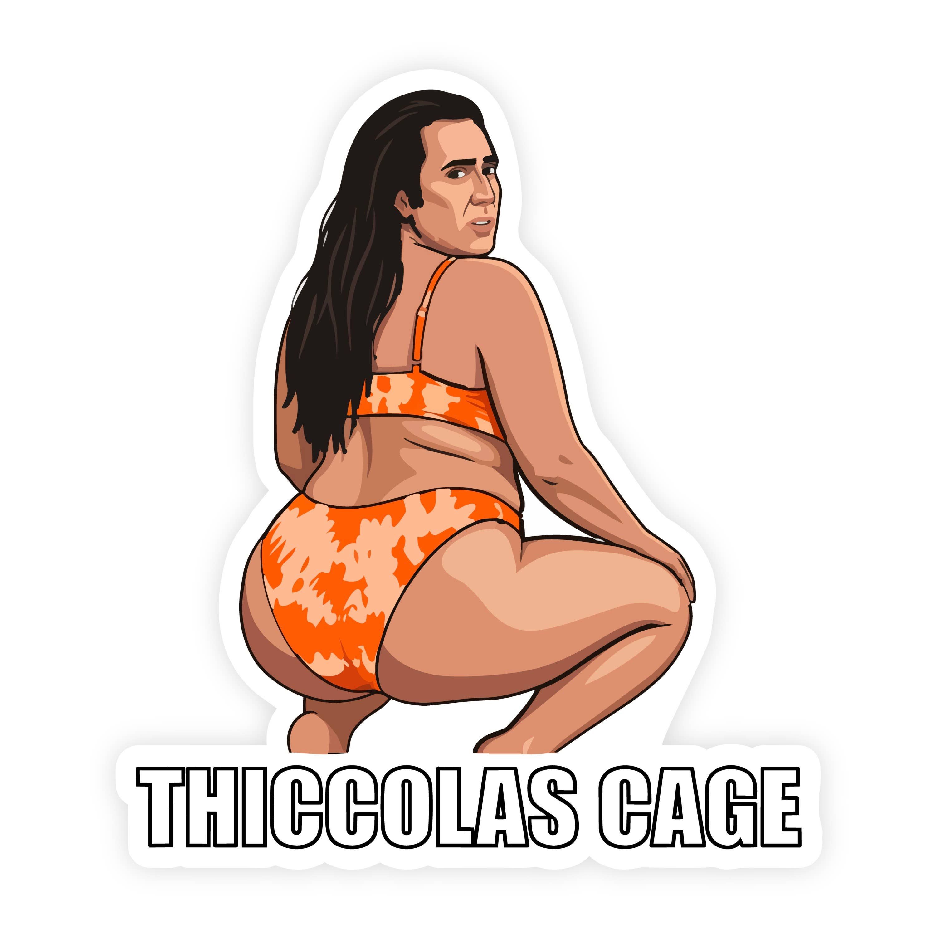 Thiccolas Cage Nicolas Cage Parody Long Hair Sticker