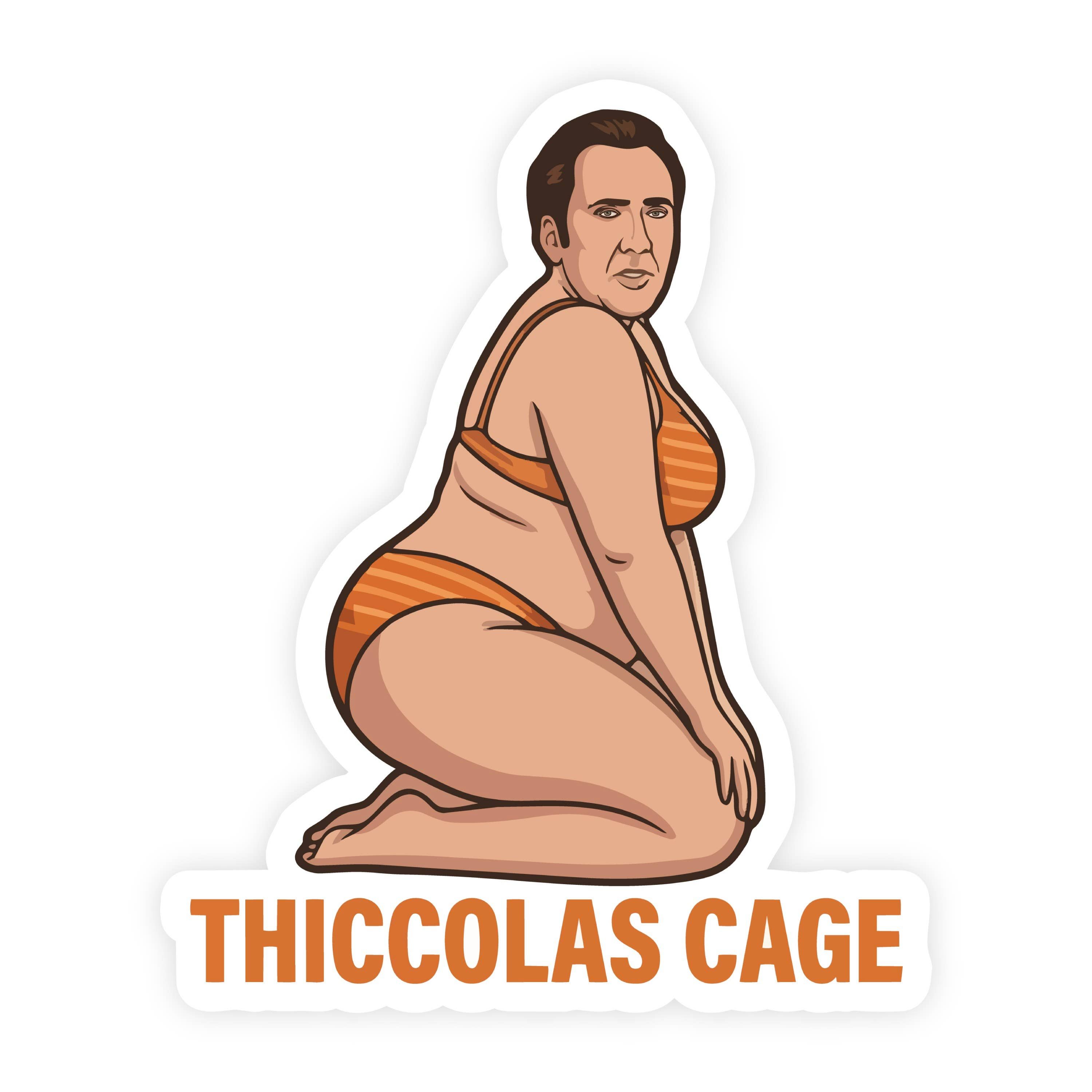 Thiccolas Cage Nicolas Cage Parody Sitting Sticker
