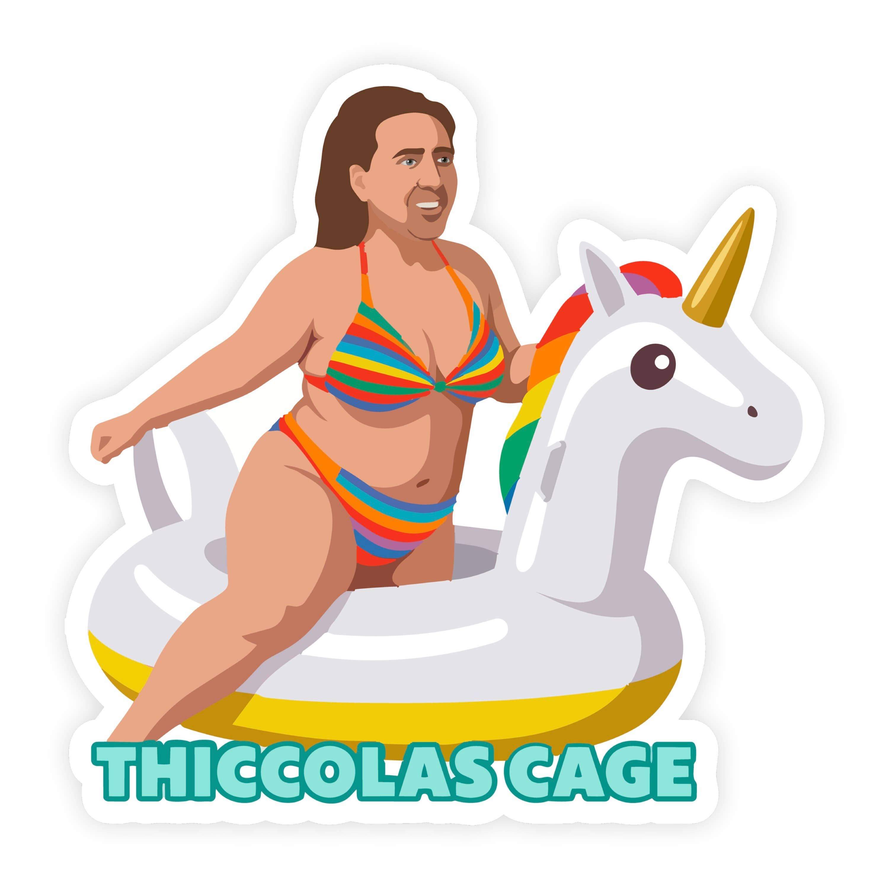 Thiccolas Cage Nicolas Cage Parody Unicorn Sticker