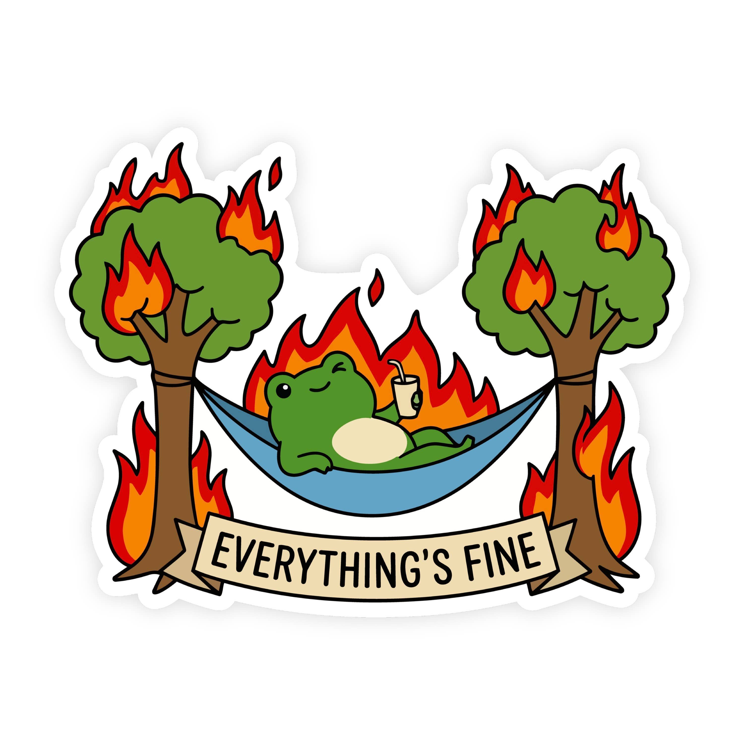 Everything's Fine Hammock Chillin Frog Sticker