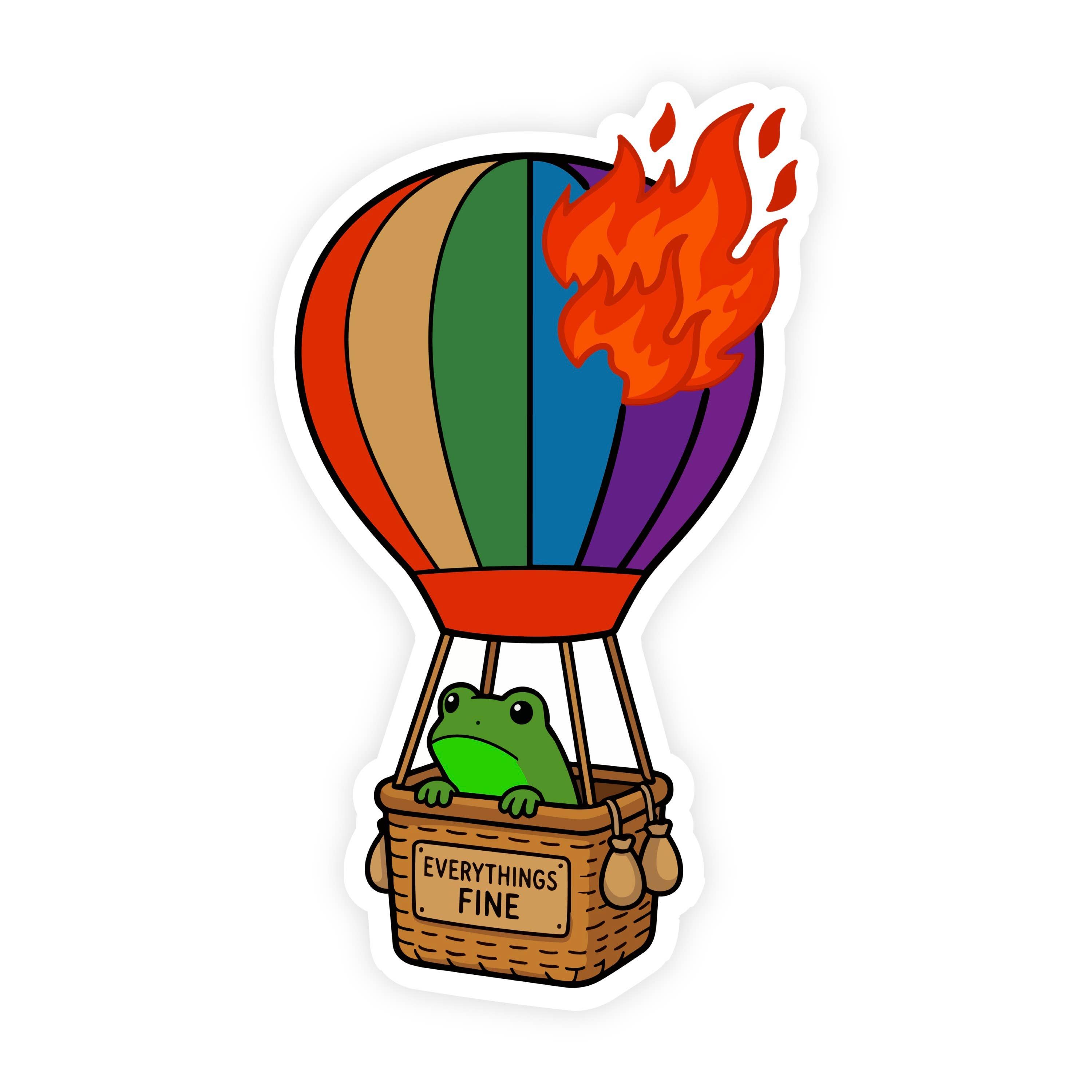 Everything's Fine Hot Air Balloon Frog Sticker