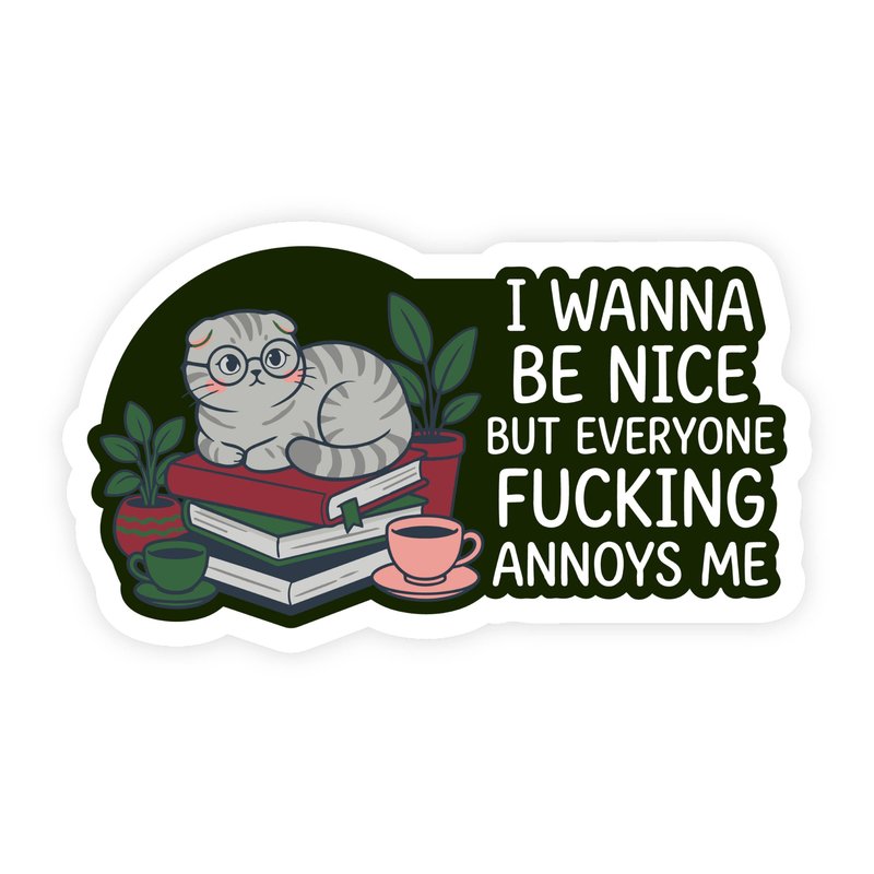 I Wanna Be Nice Book Cat Sticker