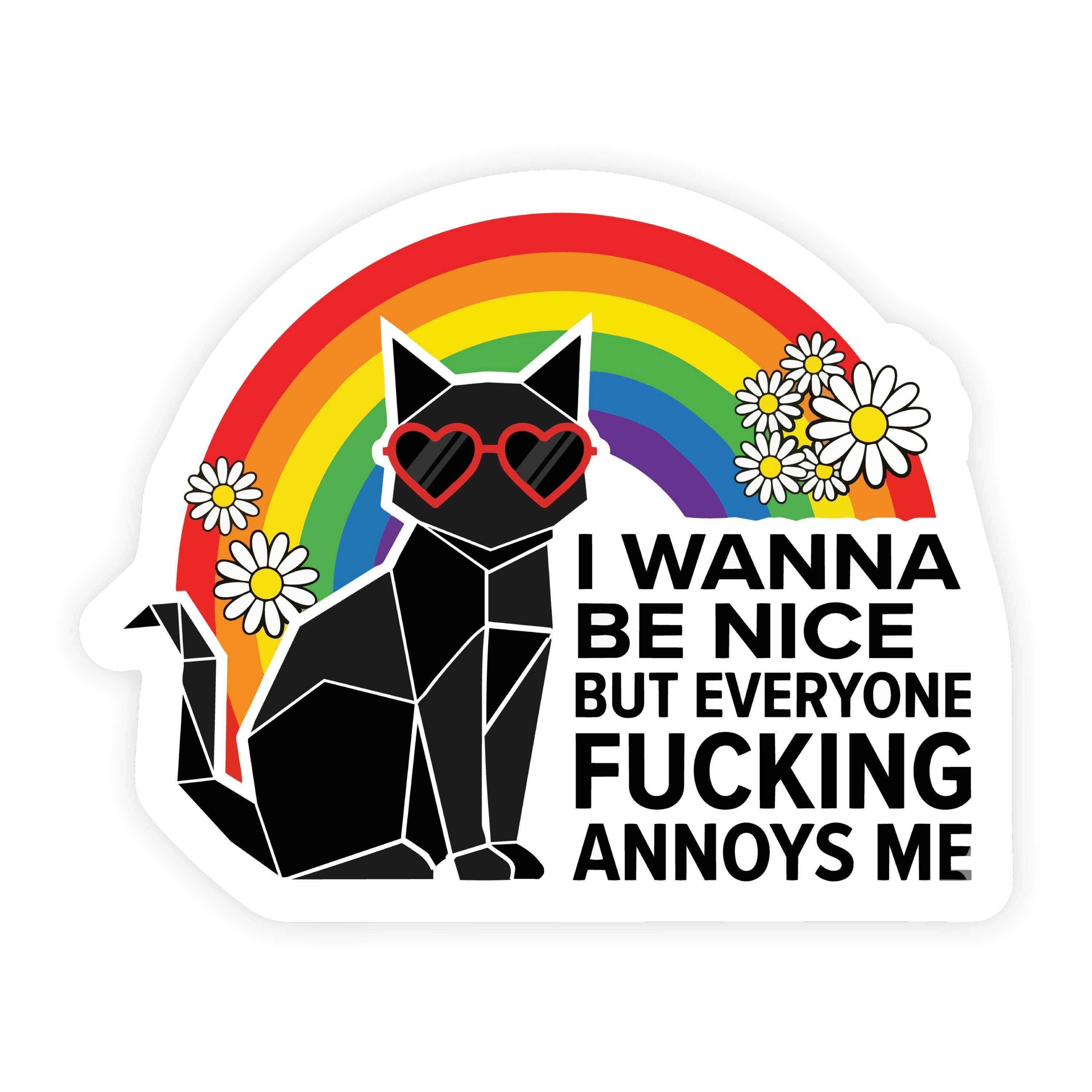 I Wanna Be Nice Isometric Black Cat Sticker