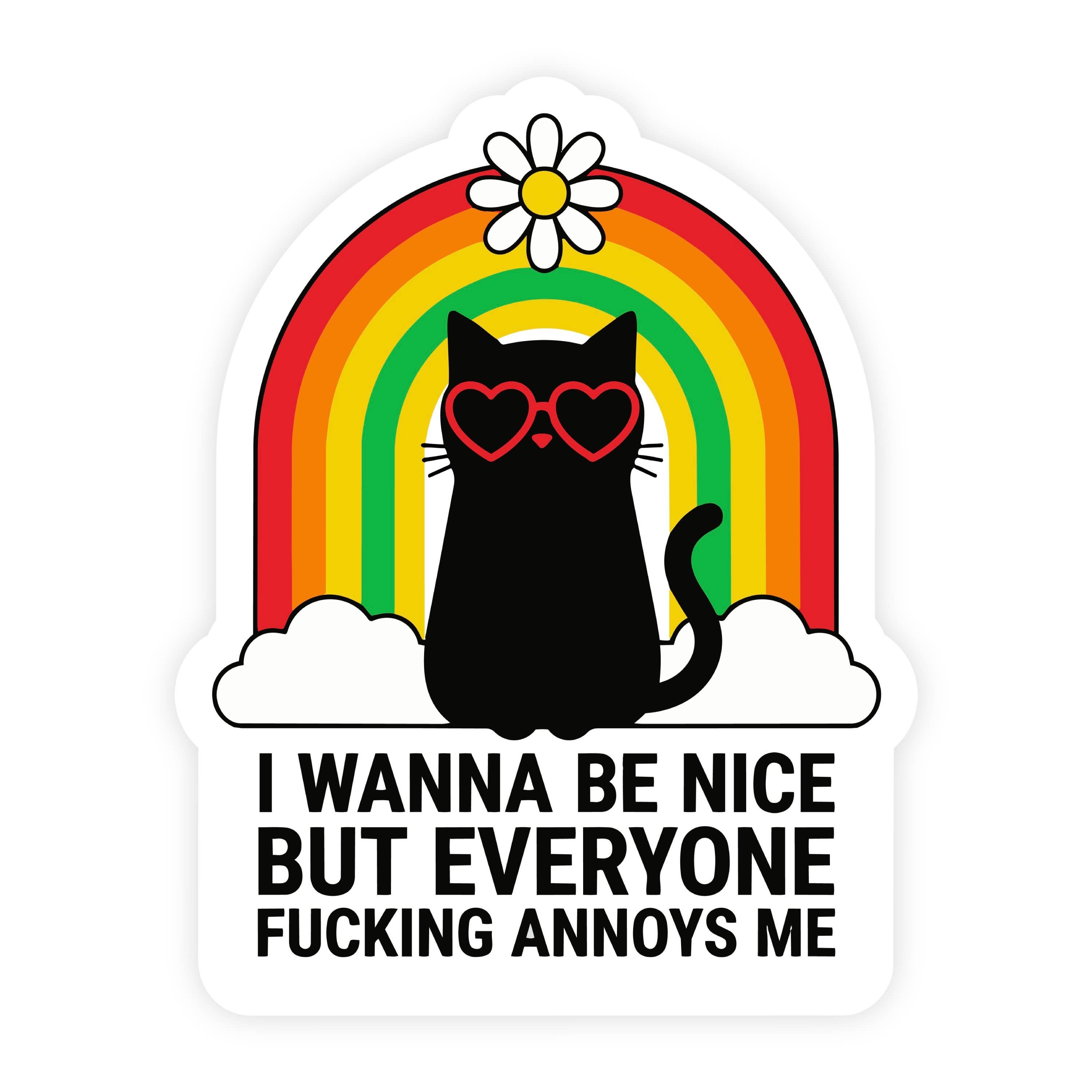 I Wanna Be Nice Black Cat Rainbow Sticker