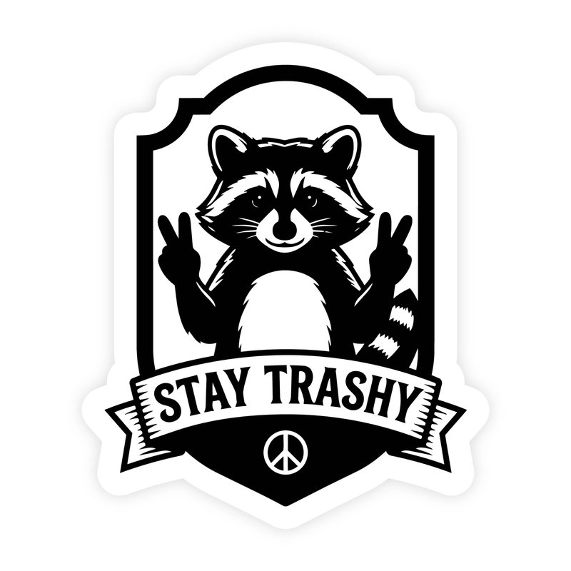 Stay Trashy Raccoon Peace Badge Sticker